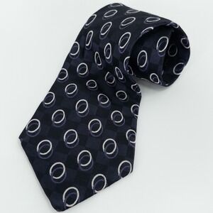 Vintage Y2K‎ 90s Bugatti Necktie Mens Navy Blue Silk 100 Geometric Unique Print